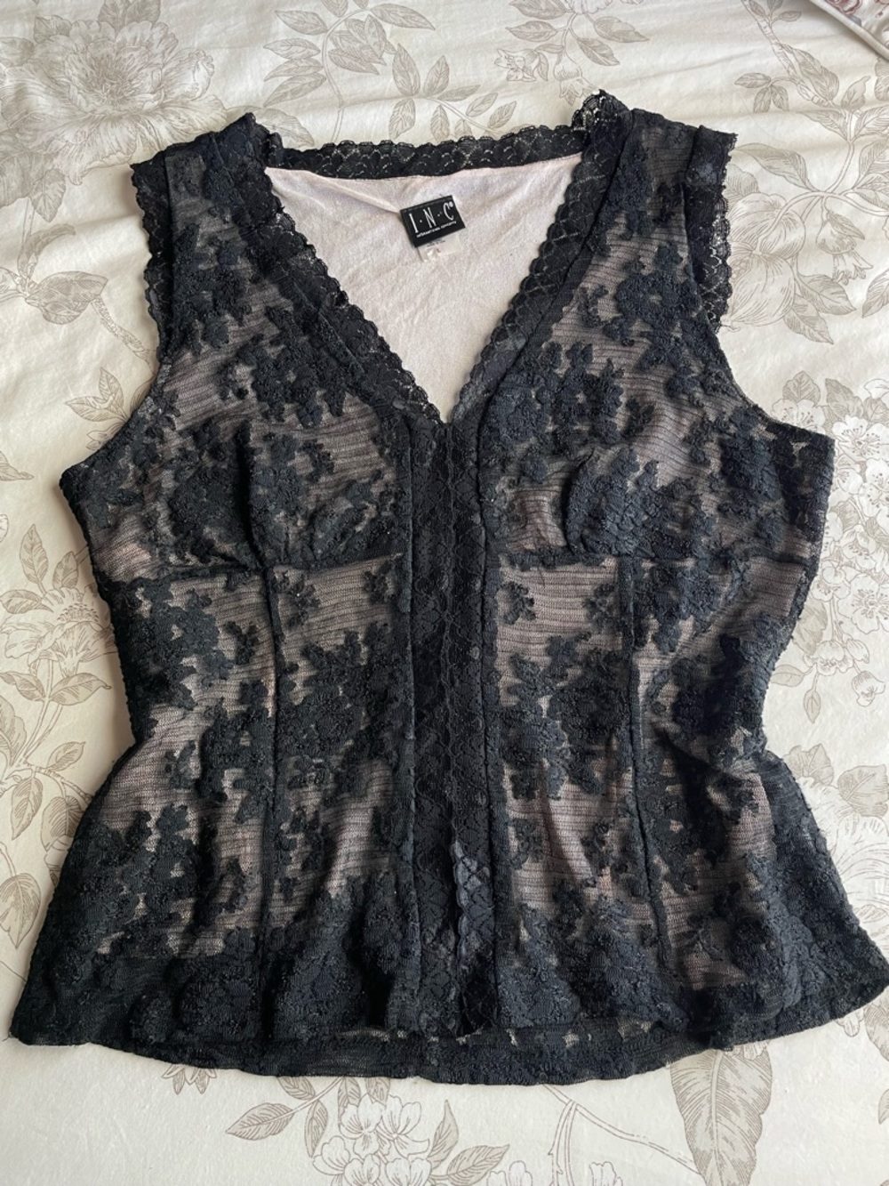 90s Black Lace Mesh Overlay Babydoll Top Large Fairy Grunge Vamp Whimsigoth Goth